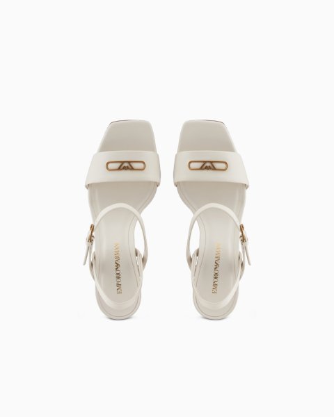 Buy Nappa Leather Heeled Sandals with Eagle Plate