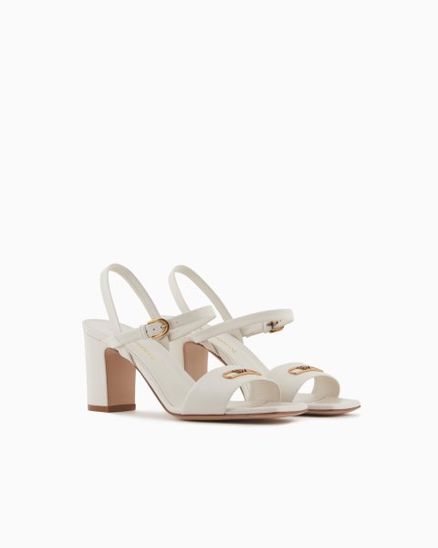 Buy Nappa Leather Heeled Sandals with Eagle Plate