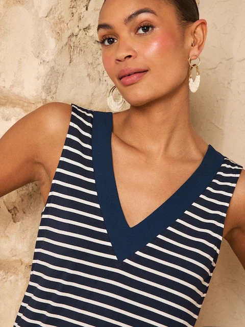 Stripe Chiffon Trim V-Neck Jersey Vest for Women