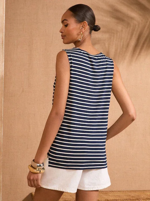 Stripe Chiffon Trim V-Neck Jersey Vest for Women
