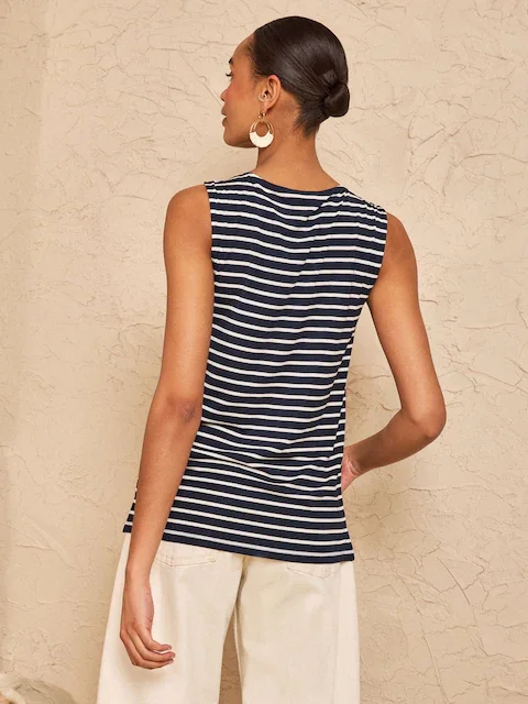 Stripe Chiffon Trim V-Neck Jersey Vest for Women