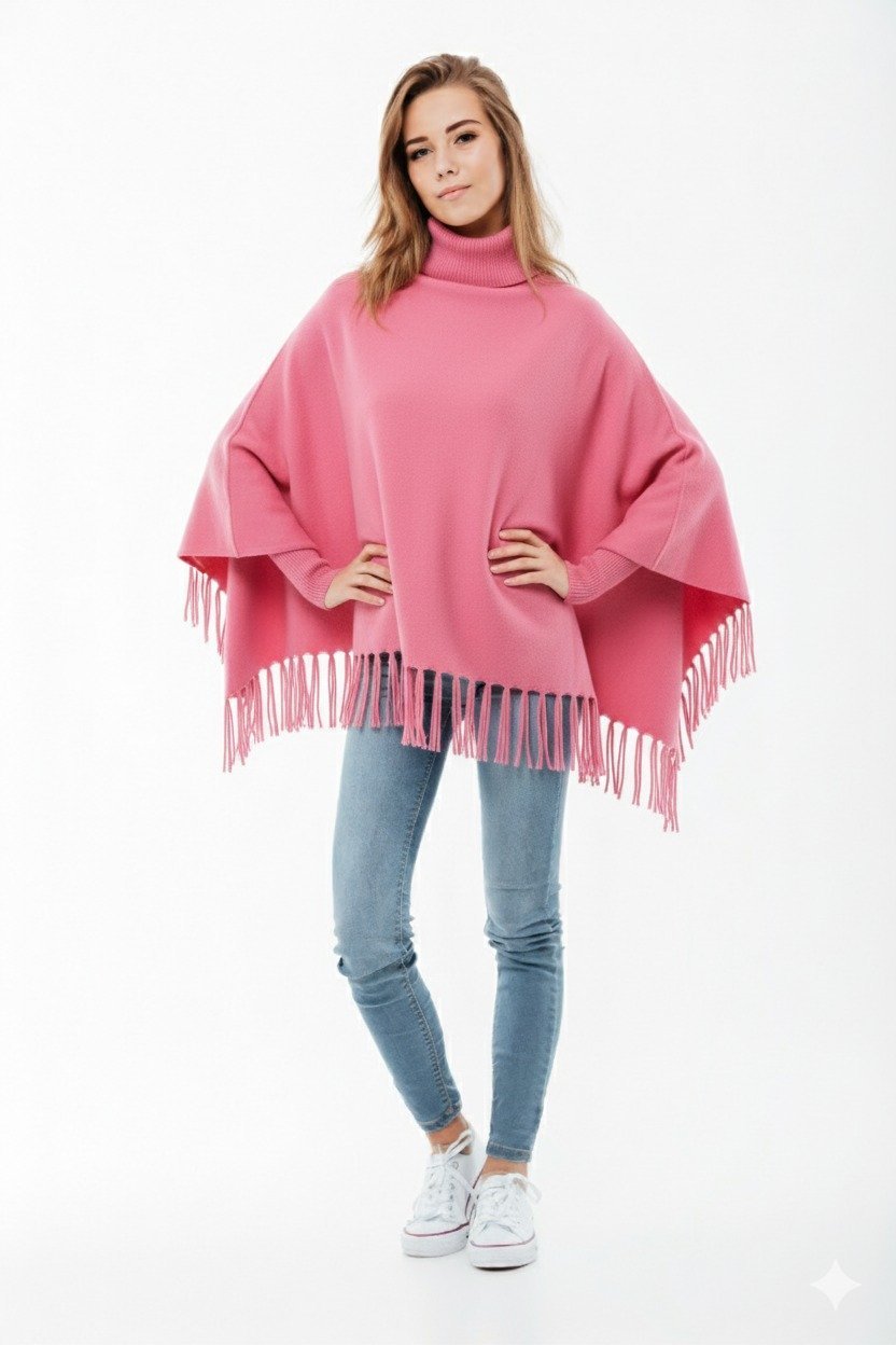 Buy Winter Fleece Poncho for Girls - High-Neck & Tassels