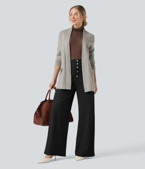 High-Waisted Wide Leg Stretch Work Pants for Women