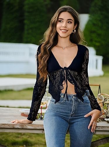 Women's Open Back Lace Blouse | Long Sleeve Elegant Top — Xsoot