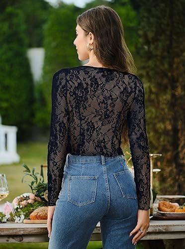 Women's Open Back Lace Blouse | Long Sleeve Elegant Top — Xsoot