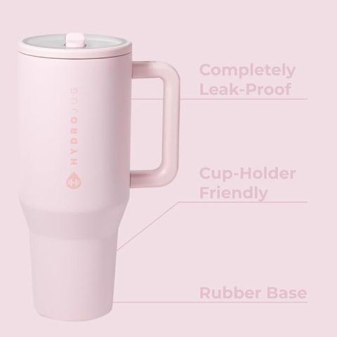 HydroJug Traveler 32 oz Water Bottle Pink Sand | Insulated Stainless Steel Tumbler with Handle and Flip Straw