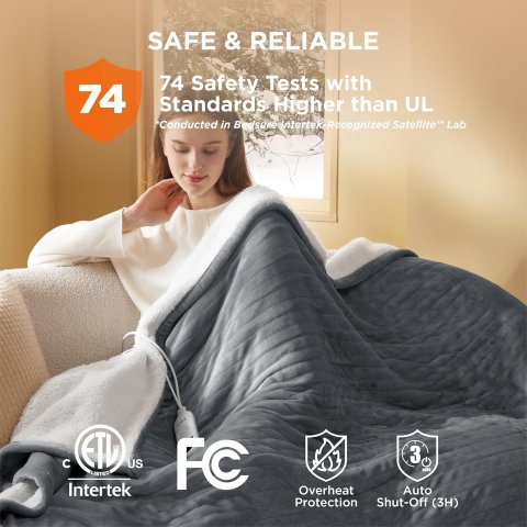 Heated Throw Blanket 50 x 60 Inches for Fast, Even Warmth and Cozy Comfort