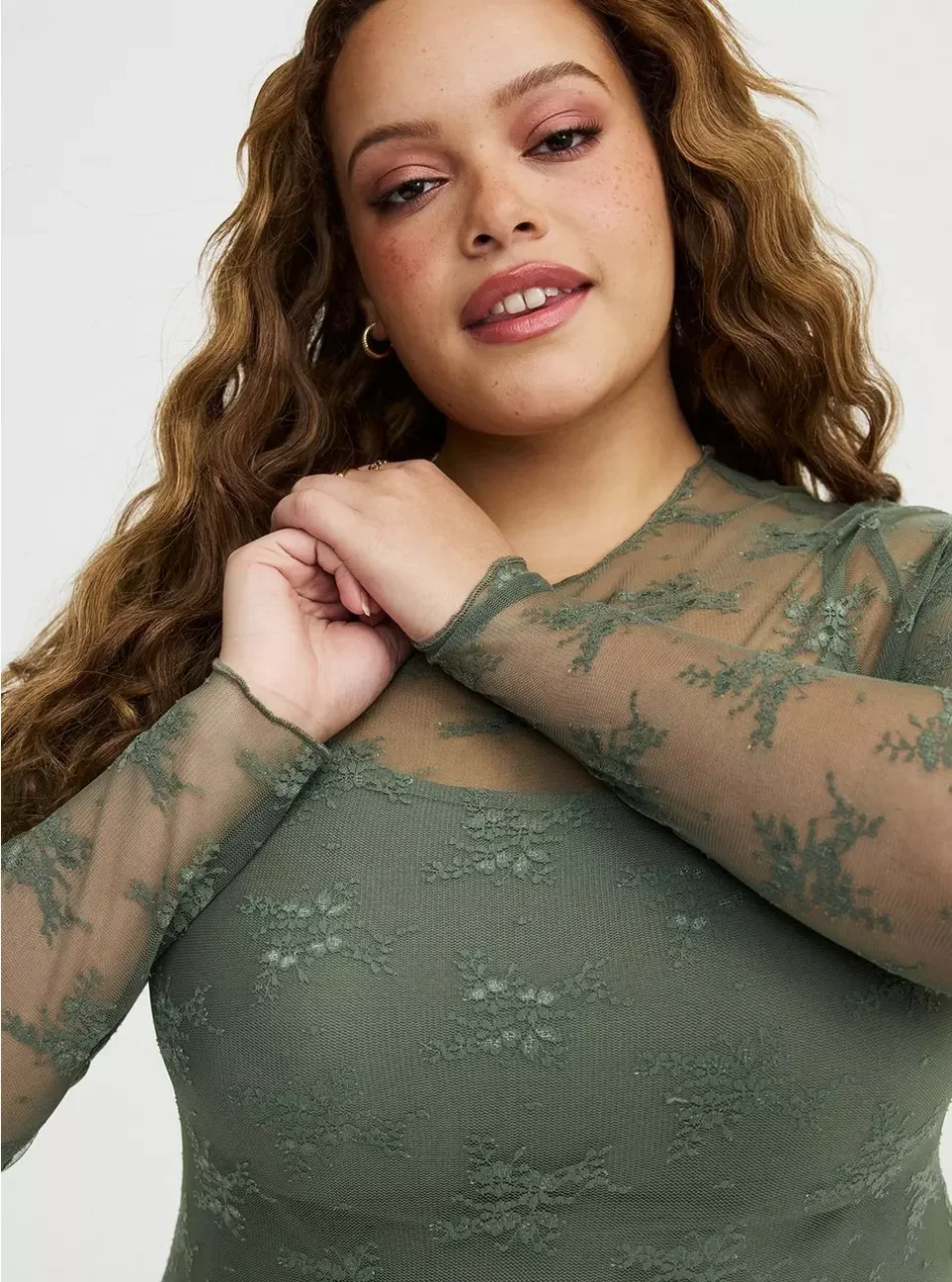 Torrid Sheer Lace Long Sleeve Crew Top Plus Size | Xsoot