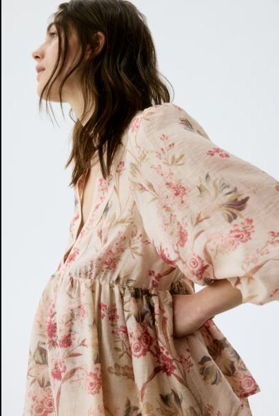 H&M MAMA Linen-Blend Maternity Dress | Beige Floral — Xsoot