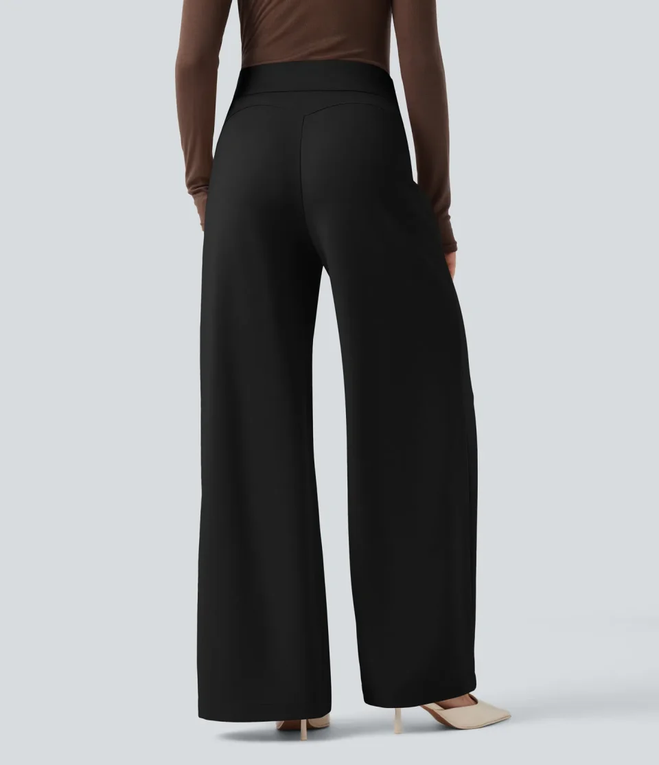 High-Waisted Wide Leg Stretch Work Pants for Women