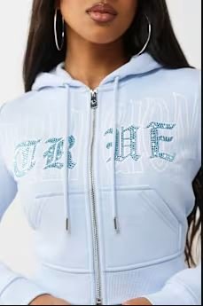 Crystal Embroidered Shrunken Zip Hoodie | Anxiety Relief Comfort Wear