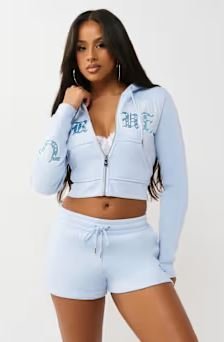 Crystal Embroidered Shrunken Zip Hoodie | Anxiety Relief Comfort Wear
