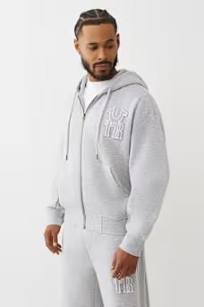 True Religion Horseshoe Applique Zip Hoodie | Men's Workout Training Jacket