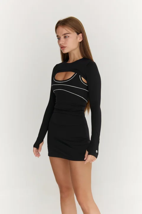 Versátil Chaqueta de Fitness Negra con Mangas de Agujero para el Pulgar