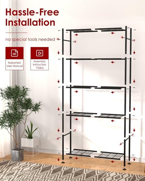 Sakugi 5 Tier Heavy Duty Storage Shelves | Metal Garage Shelving Unit for Pantry Kitchen Closet and Home Organization