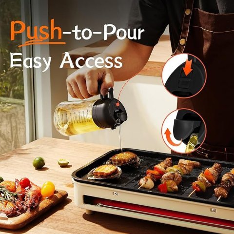 TrendPlain Glass Olive Oil Sprayer 16oz | 2 in 1 Olive Oil Dispenser Bottle for Air Fryer Cooking and Salad Dressing