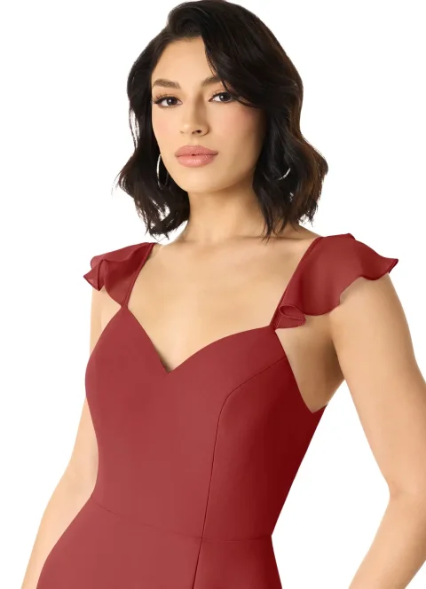 Abito Chiffon A-Line V-Neck Arricciato in Rame per Damigelle e Eventi Formali