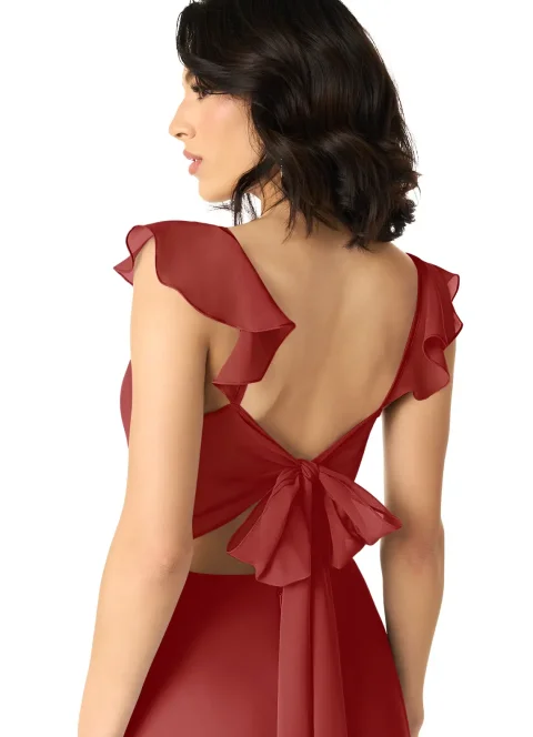 Abito Chiffon A-Line V-Neck Arricciato in Rame per Damigelle e Eventi Formali