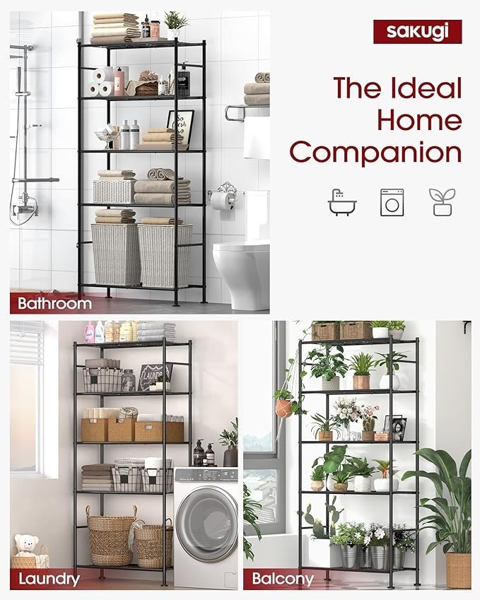 Sakugi 5 Tier Heavy Duty Storage Shelves | Metal Garage Shelving Unit for Pantry Kitchen Closet and Home Organization