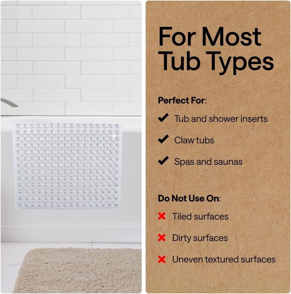 GORILLA GRIP Bath Tub Shower Mat 35x16 Inch | Non Slip Bathtub Mat with Suction Cups and Drain Holes