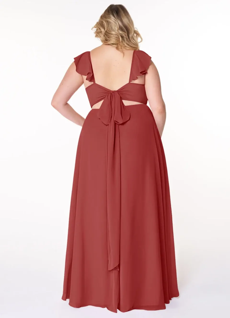 Abito Chiffon A-Line V-Neck Arricciato in Rame per Damigelle e Eventi Formali