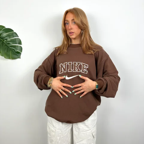 Buy Nike Brown Embroidered Sweatshirt (M) - Authentic