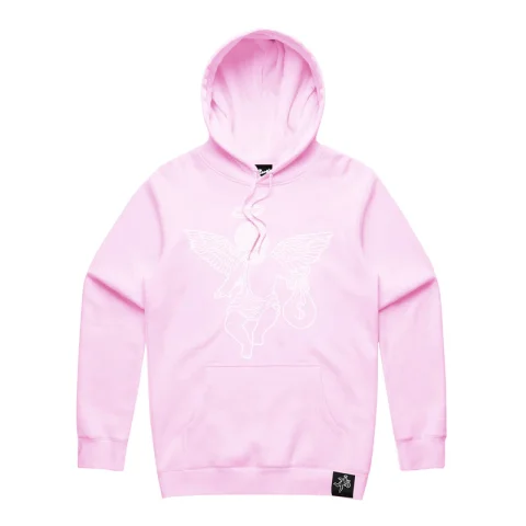 Hoodie Heavyweight Streetwear con Grafica Angelo e Maschera da Sci in Strass