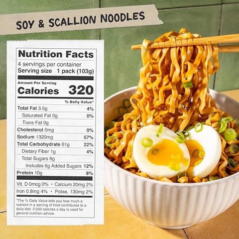 Momofuku Soy and Scallion Ramen Noodles 4 Pack | Restaurant Quality Air Dried Instant Noodles with 10g Protein