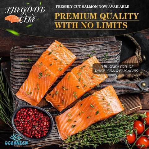 Fresh Atlantic Salmon Steaks — 1 kg (2.2 lb), Bone-In Cut, Wild-Caught Atlantic Salmon, 4 Portions