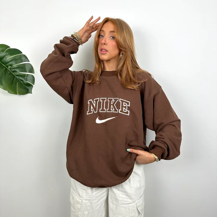 Buy Nike Brown Embroidered Sweatshirt (M) - Authentic