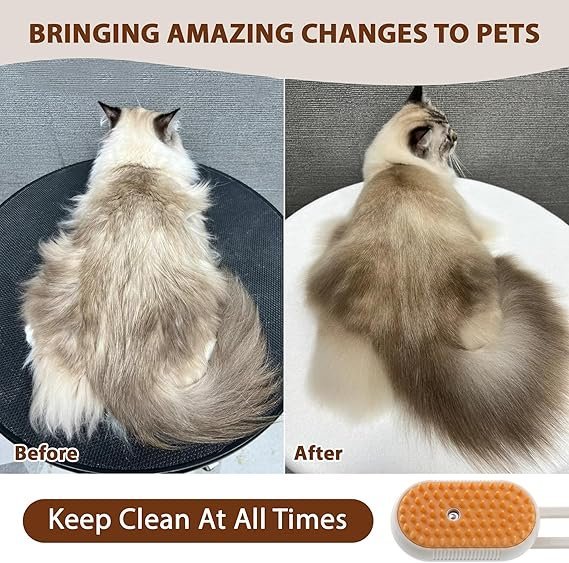4-in-1 Cat Steam Brush | Rechargeable Anti-Static Shedding & Massage Tool