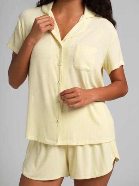 Ensemble de PJs à Manches Courtes en Rib Slinky pour un Confort Décontracté