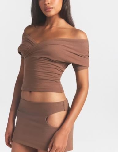 Gonna Mini in Jersey di Cotone con Cut-Out in Colore Jasper