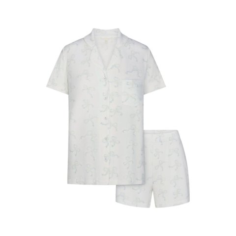 Soft Lounge Short Sleep Set in Ivory Pearl Bows Print