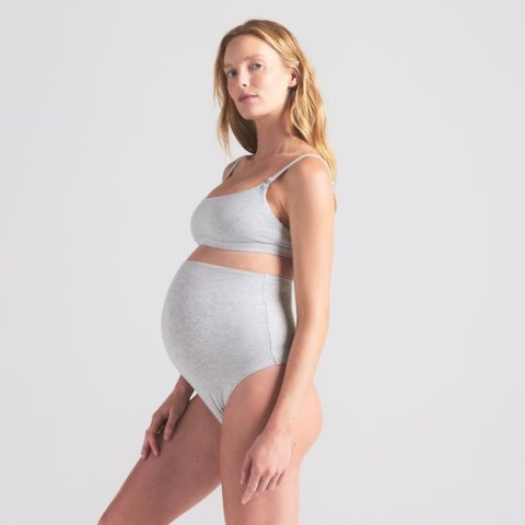 Cotton Jersey High-Waisted Thong in Light Heather Grey