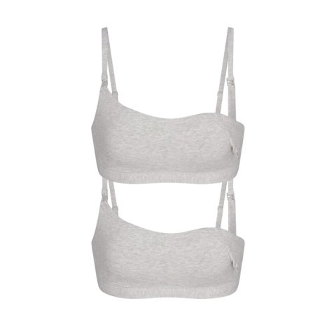 Cotton Jersey Nursing Scoop Bralette 2-Pack in Light Heather Grey