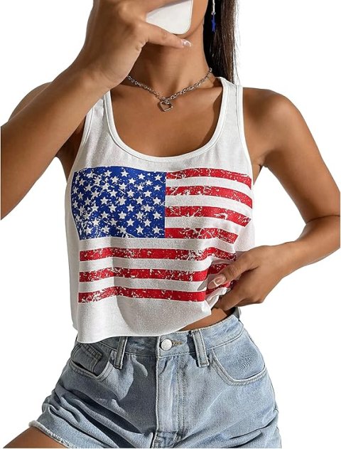 Damen Patriotisches American Flag Crop Tank Top
