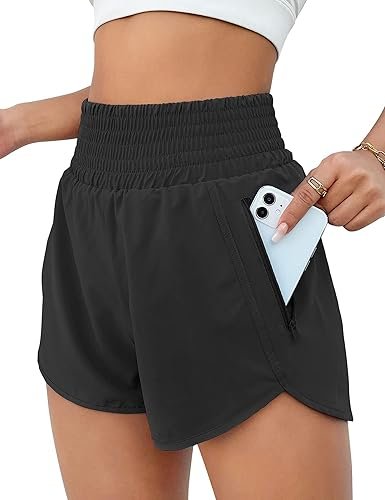 Damen Hochtaillierte Sport-Laufshorts mit Tasche