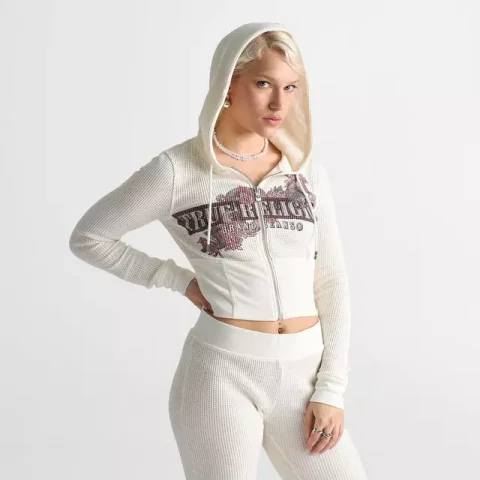 Moletom com Zíper em Tricot Waffle para Conforto Diário