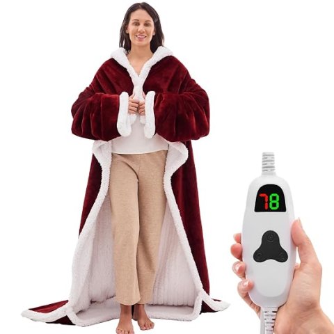 Wearable Heated Christmas Blanket Electric Snuggle – Cozy Portable Throw with Safety Auto Shut-Off