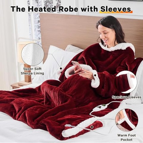 Wearable Heated Christmas Blanket Electric Snuggle – Cozy Portable Throw with Safety Auto Shut-Off