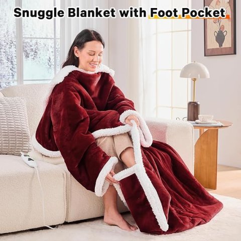 Wearable Heated Christmas Blanket Electric Snuggle – Cozy Portable Throw with Safety Auto Shut-Off