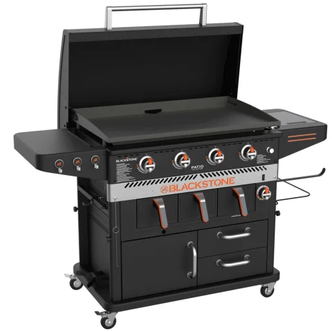 36" Griddle Air Fryer Combo with Lid, Outdoor Propane Flat Top Grill and Integrated Airfryer Baskets
