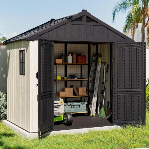 Resin Outdoor Storage Shed with Reinforced Floor, Lockable Door & Vent – All-Weather Waterproof Plastic Tool Shed for Backyard, Patio, Lawn & Garden by Pipleo