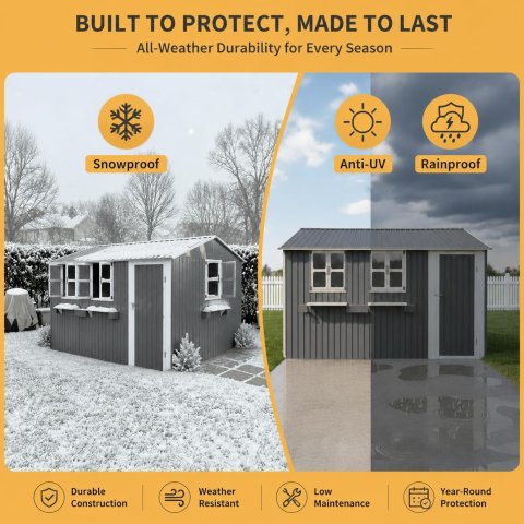 12x10 FT Outdoor Metal Storage Shed with 3 Clear Windows, Flower Rack & Lockable Door – Heavy-Duty Waterproof Tool Shed