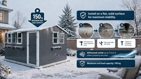 12x10 FT Outdoor Metal Storage Shed with 3 Clear Windows, Flower Rack & Lockable Door – Heavy-Duty Waterproof Tool Shed