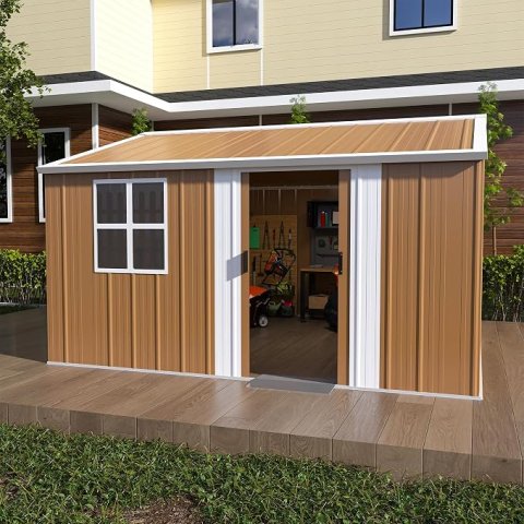 Premium 12 ft x 10 ft Metal Storage Shed with Windows, Flower Rack, and Lockable Door