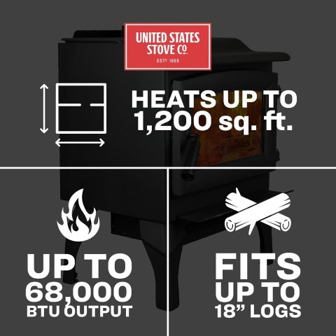 US Stove 1200 Sq. Ft Fogão a Lenha | Aquecedor Eficiente Certificado pela EPA