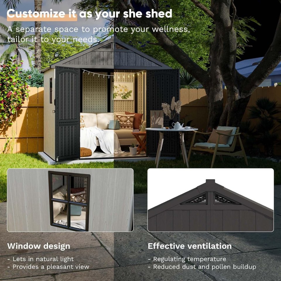 Resin Outdoor Storage Shed with Reinforced Floor, Lockable Door & Vent – All-Weather Waterproof Plastic Tool Shed for Backyard, Patio, Lawn & Garden by Pipleo