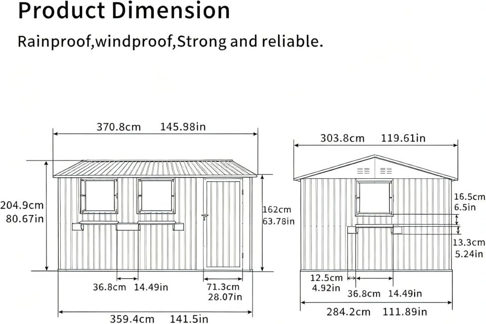 12x10 FT Outdoor Metal Storage Shed with 3 Clear Windows, Flower Rack & Lockable Door – Heavy-Duty Waterproof Tool Shed